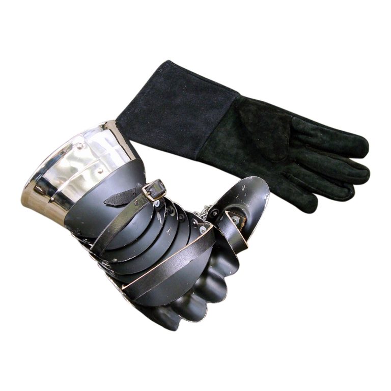 Stainless Steel Medieval Fingerless Gauntlets with Leather Gloves