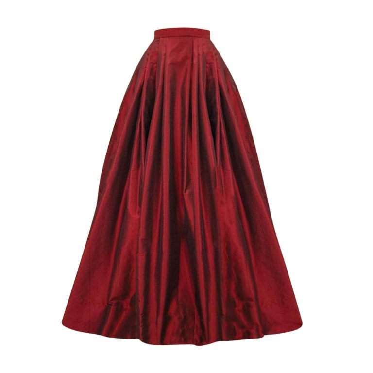 Victorian Red Taffeta Pleated Skirt w/ Attached Underskirt
