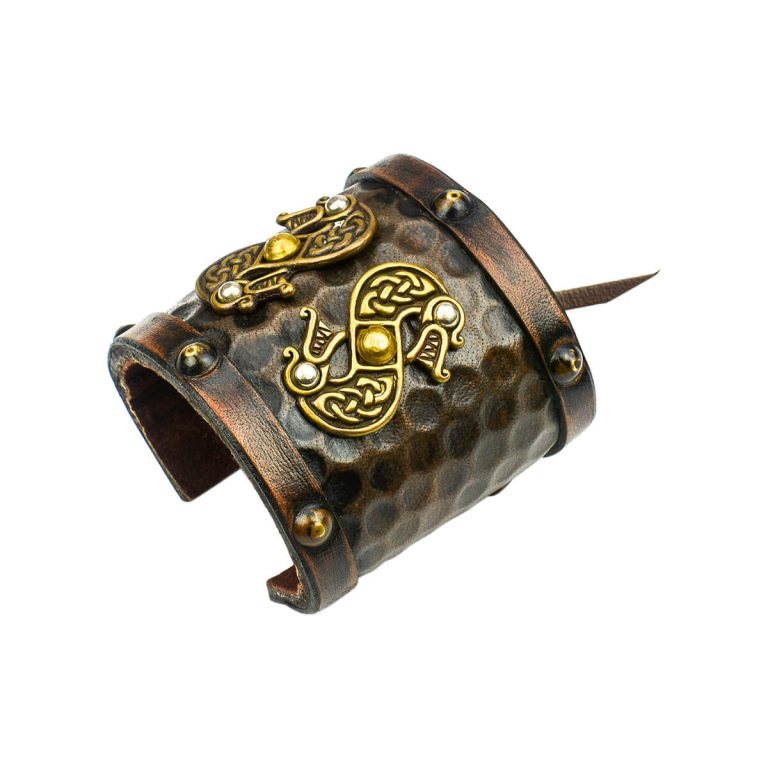 Viking Leather Cuff with Norse Serpents