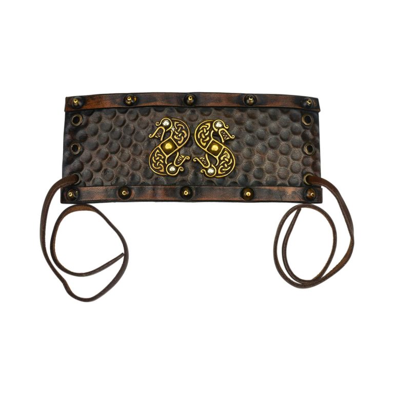 Viking Leather Cuff with Norse Serpents