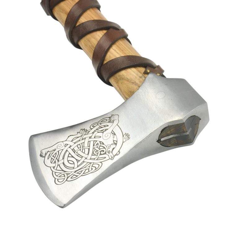 Viking Type K Axe with Etched Norse Wolf Design