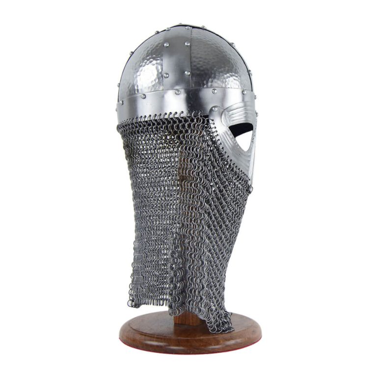 Viking Vendel Helm with Hammered Detail and Camail - 18 Gauge