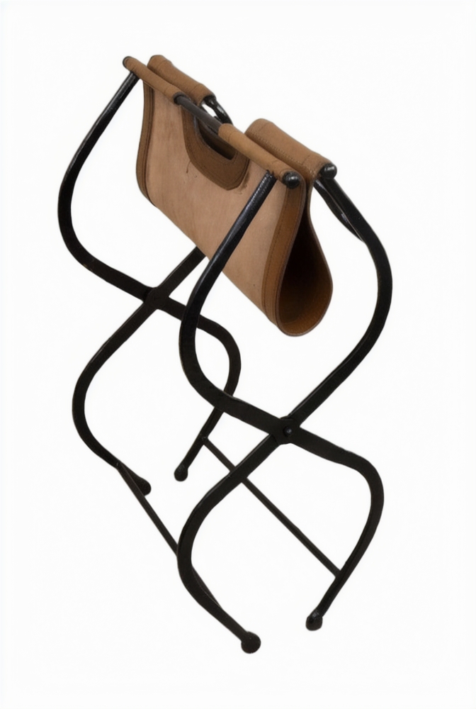 Folding Iron Stool with Leather Seat
