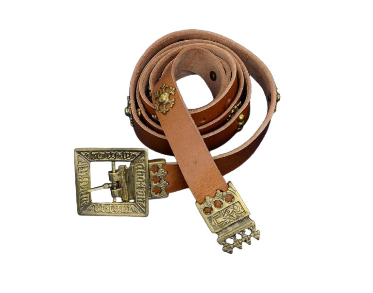 Knightly Medieval Belt with Brass Rosettes - Tan