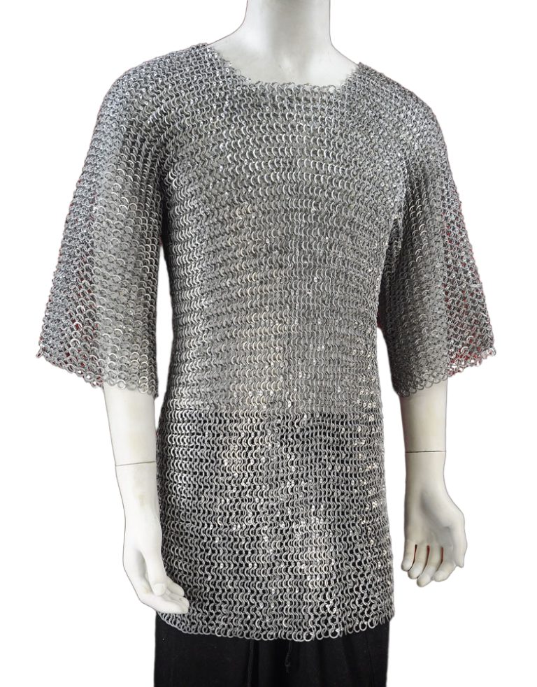 Aluminum Half-Sleeve Haubergeon - Dome Riveted Round Rings and Alternating Flat Rings