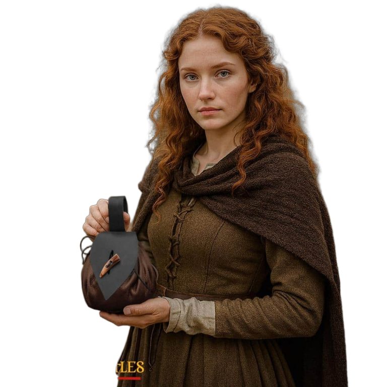 Medieval Leather Pouch with Bone Toggle Closure