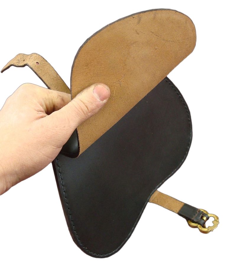 Leather Pouch with Flower Buckle  Black