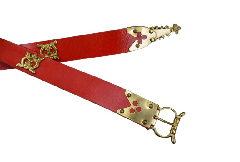 Medieval Belt with Brass Studs  Red