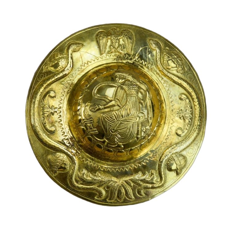 Roman Embossed Brass Shield Boss - 20 Gauge
