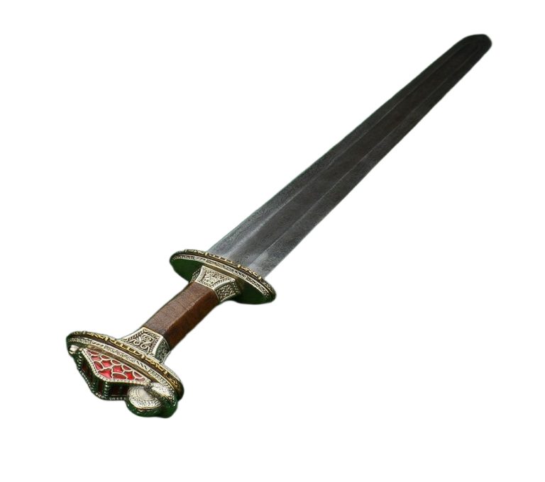 Scandinavian Vendel Chieftain's Sword with Damascus Blade - Tin Plated with Brass Hilt Accents