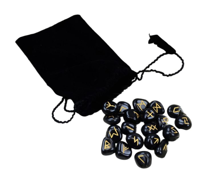 Set of Etched Viking Runestones with Bag - 25 Runes