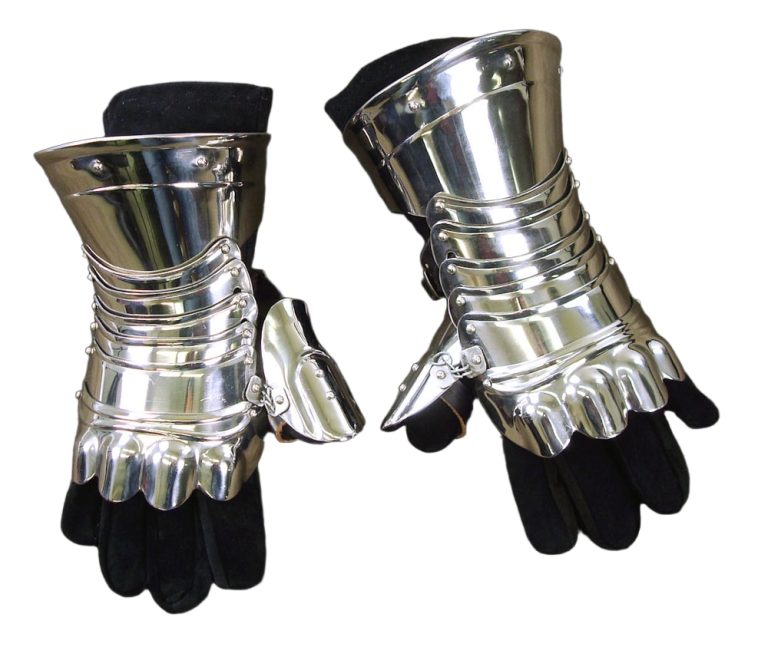 Stainless Steel Medieval Fingerless Gauntlets with Leather Gloves
