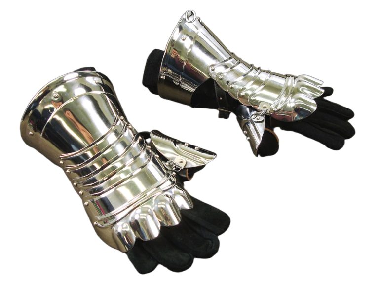 Stainless Steel Medieval Fingerless Gauntlets with Leather Gloves