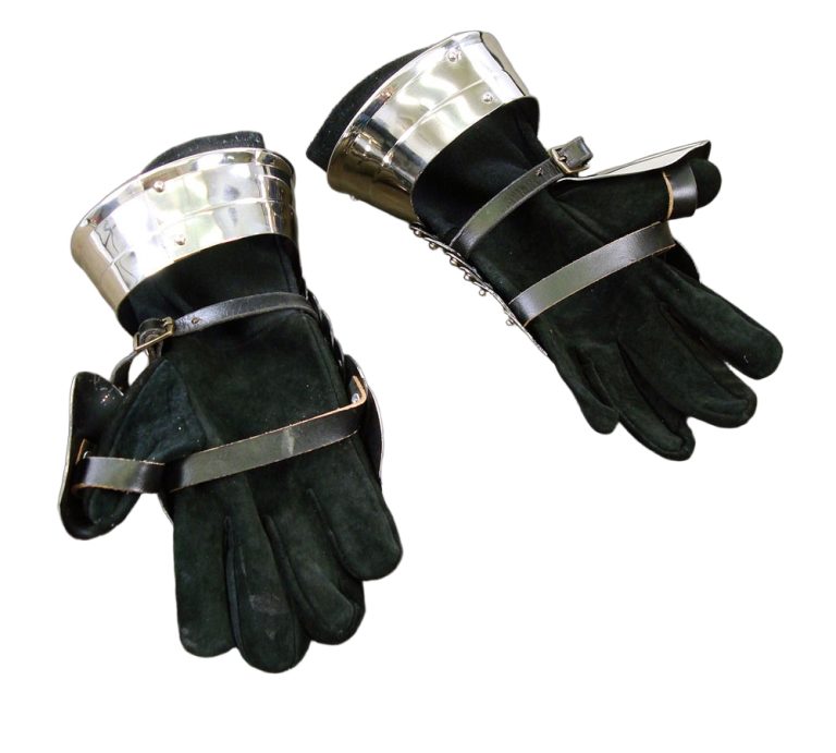 Stainless Steel Medieval Fingerless Gauntlets with Leather Gloves