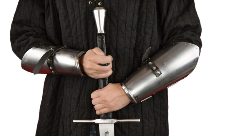 Steel Hinged Bracers with Leather Lining - 16 Gauge Steel