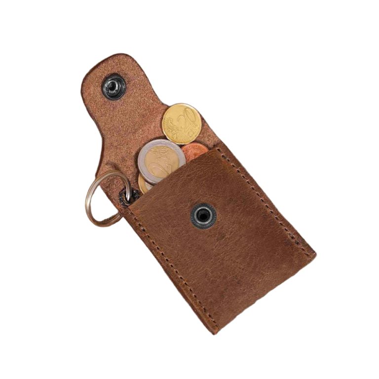 Keychain Coin Pouch  Genuine Leather  Brown