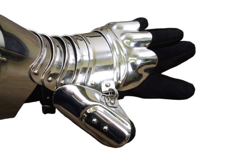 Stainless Steel Medieval Fingerless Gauntlets with Leather Gloves