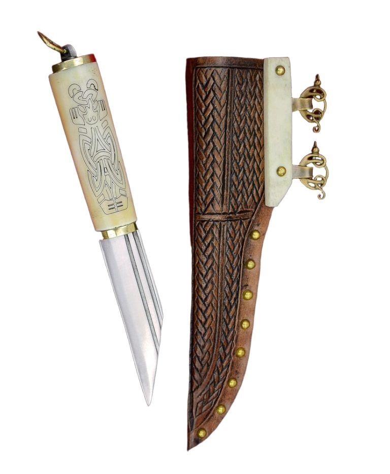 Viking Bone Grip Seax with Etched Norse Design