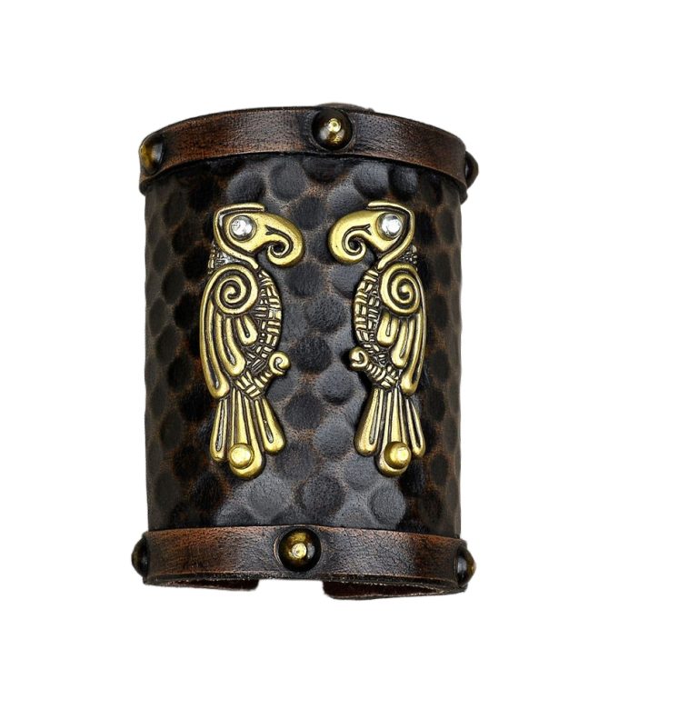 Viking Leather Cuff with Norse Ravens
