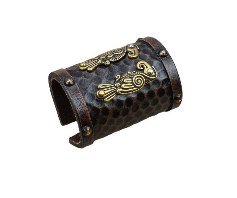 Viking Leather Cuff with Norse Ravens