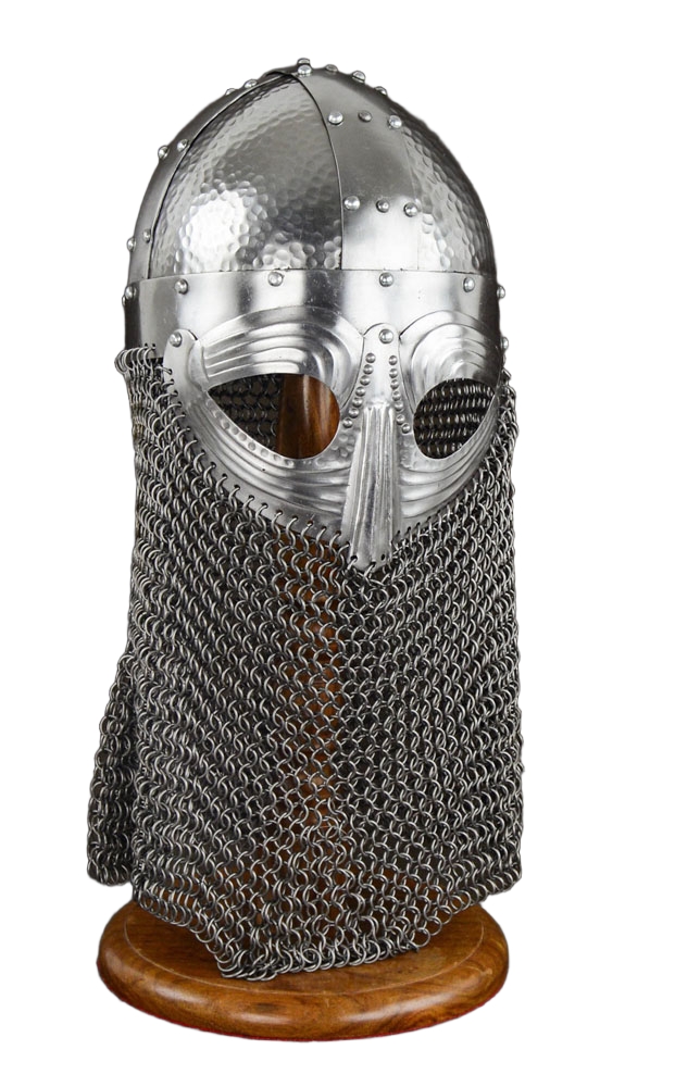 Viking Vendel Helm with Hammered Detail and Camail - 18 Gauge