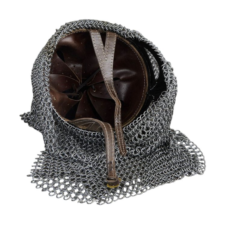 Viking Vendel Helm with Hammered Detail and Camail - 18 Gauge
