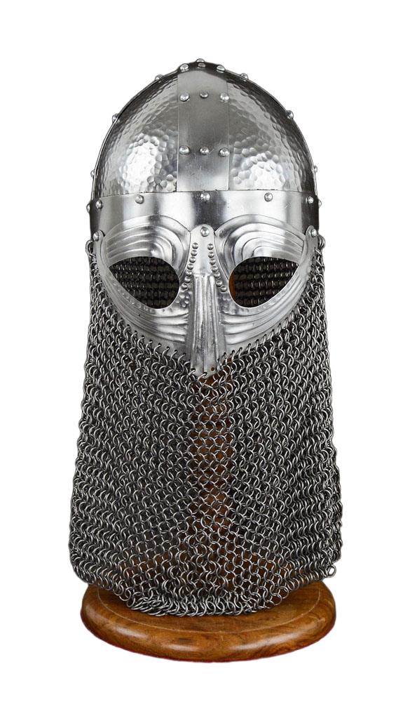 Viking Vendel Helm with Hammered Detail and Camail - 18 Gauge