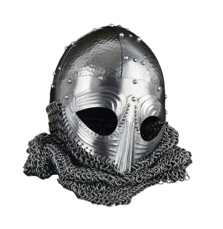 Viking Vendel Helm with Hammered Detail and Camail - 18 Gauge