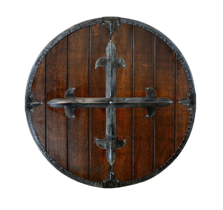 Wooden Round Shield with Riveted Cross