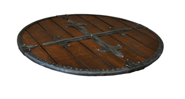 Wooden Round Shield with Riveted Cross