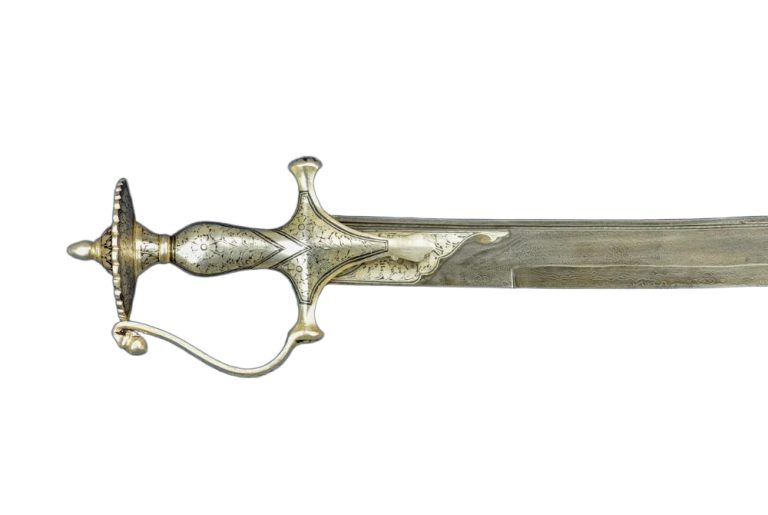 Damascus Silver Koftgari Indian Talwar with Scabbard