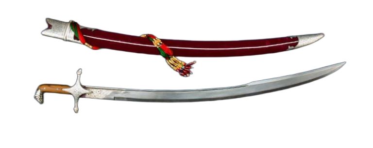 Damascus Silver Koftgari Indian Saber with Ram's Head