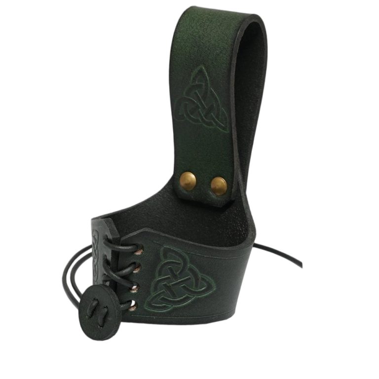 Green Leather Drinking Horn Holder - Smaller Size