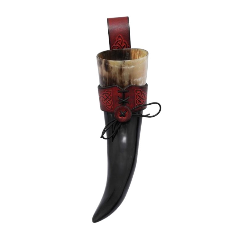 Viking Drinking Horn with Leather Holder and Bag