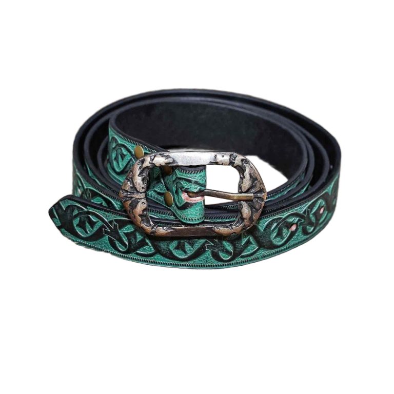 Handcrafted Green Leather Fantasy Belt
