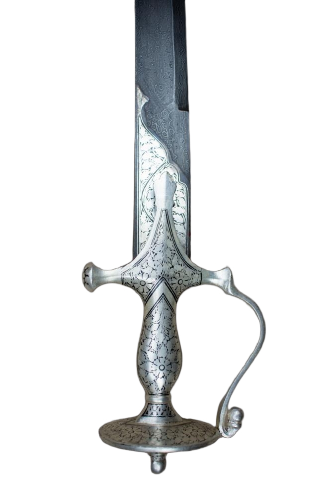 Damascus Silver Koftgari Indian Talwar with Scabbard
