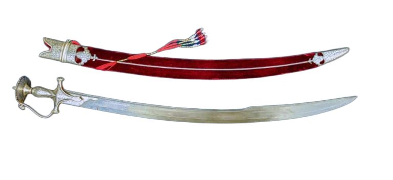 Damascus Silver Koftgari Indian Talwar with Scabbard