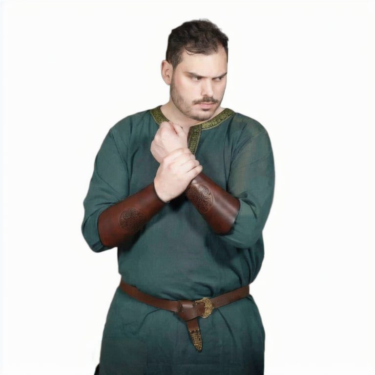 Celtic Spiral Embossed Leather Bracers  Brown