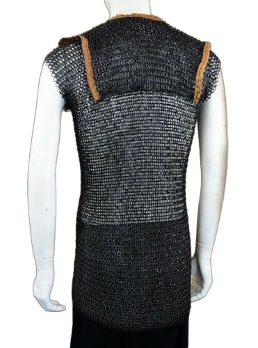 Chainmail Roman Lorica Hamata  Alternating Dome Riveted Construction  Darkened Mild Steel Flat and Round Ring