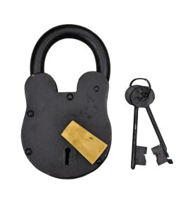 Giant Medieval Iron Padlock with Brass Plate
