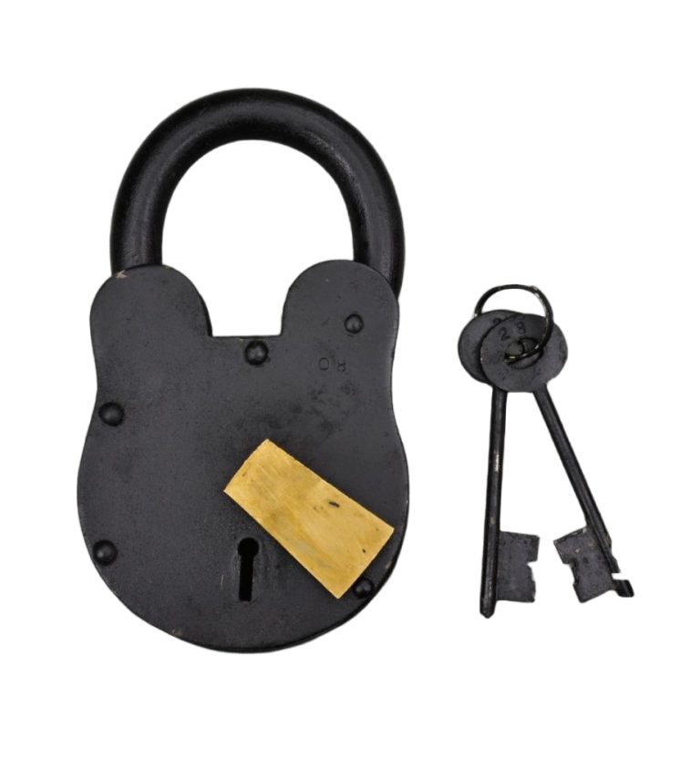 Giant Medieval Iron Padlock with Brass Plate
