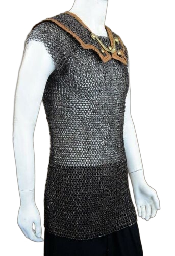 Chainmail Roman Lorica Hamata  Alternating Dome Riveted Construction  Darkened Mild Steel Flat and Round Ring