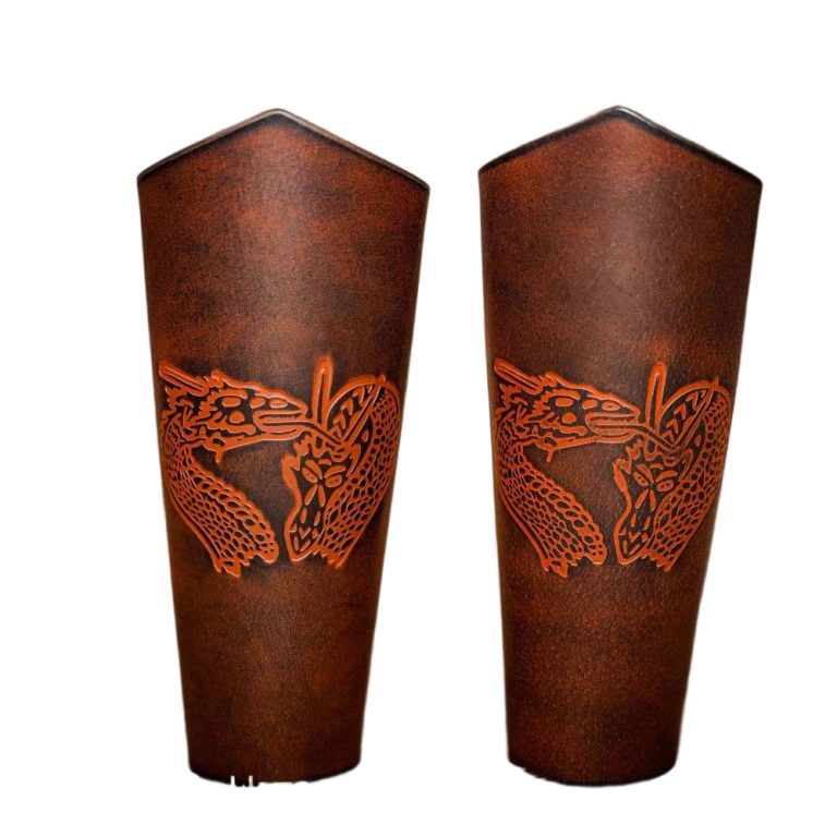 Double Dragons Genuine Leather Bracers Set  Brown
