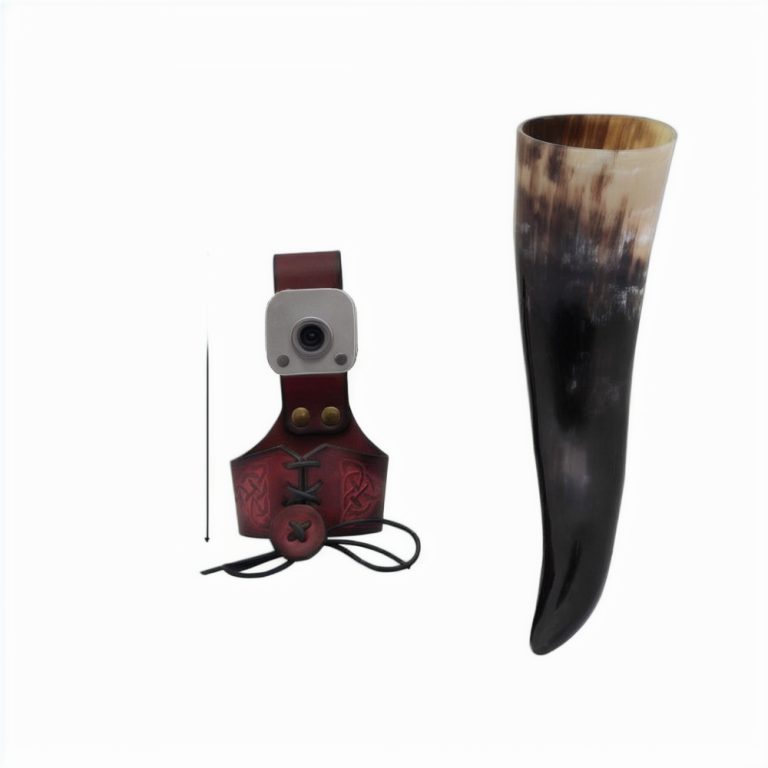 Viking Drinking Horn with Leather Holder and Bag