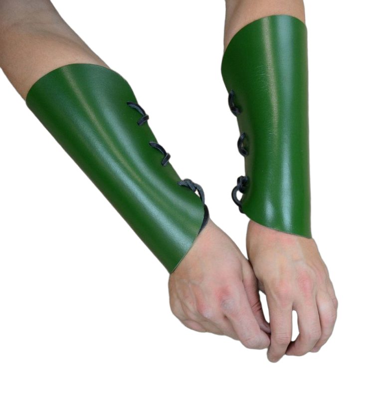 Green Leather Bracers for Armored Protection