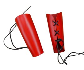 Red Leather Bracers for Armored Protection