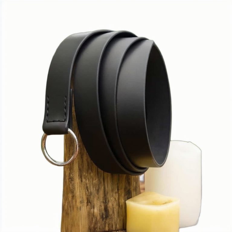 Medieval Leather Ring Belt with Steel Buckle - Black