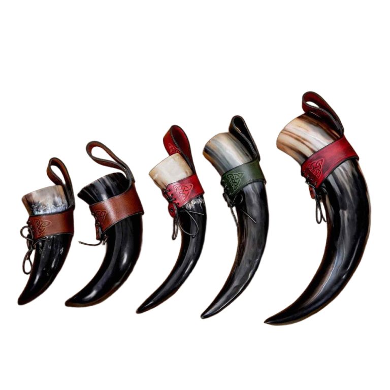 Viking Drinking Horn with Leather Holder and Bag
