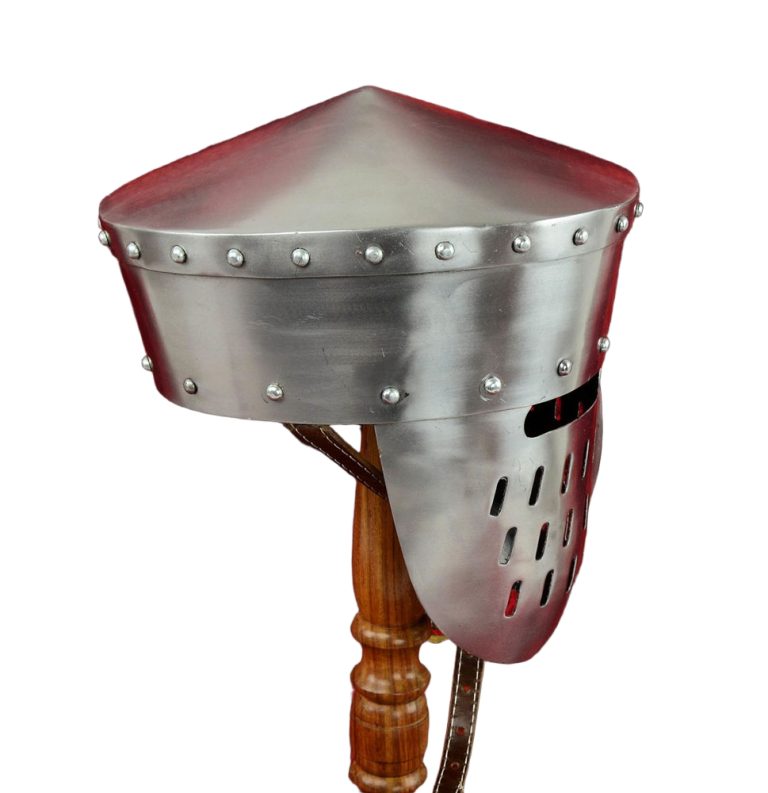 Crusader Peaked Pot Helm with Faceplate - 18 Gauge