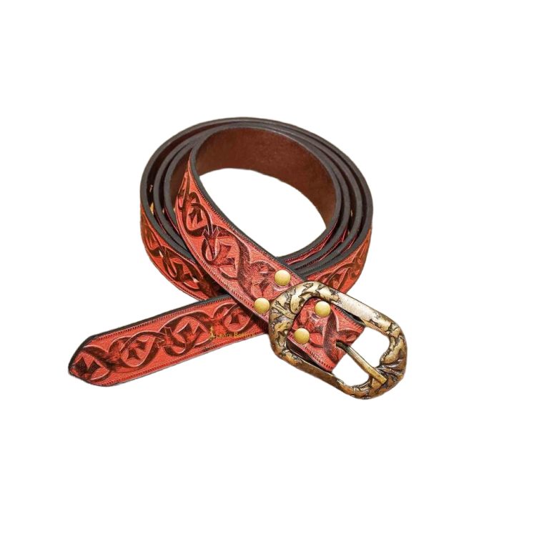 Handcrafted Maroon Leather Fantasy Belt